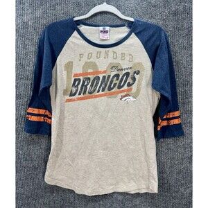 Denver Broncos PINK Victoria's Secret Top Womens Medium 3/4 Sleeve Raglan Retro